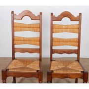 Set of 6 rush-seated chairs in solid oak, 1940.