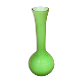Old Vase Soliflore MURANO Multilayer Glass Green & White Vintage #B092