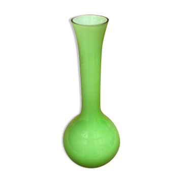 Old Vase Soliflore MURANO Multilayer Glass Green & White Vintage #B092