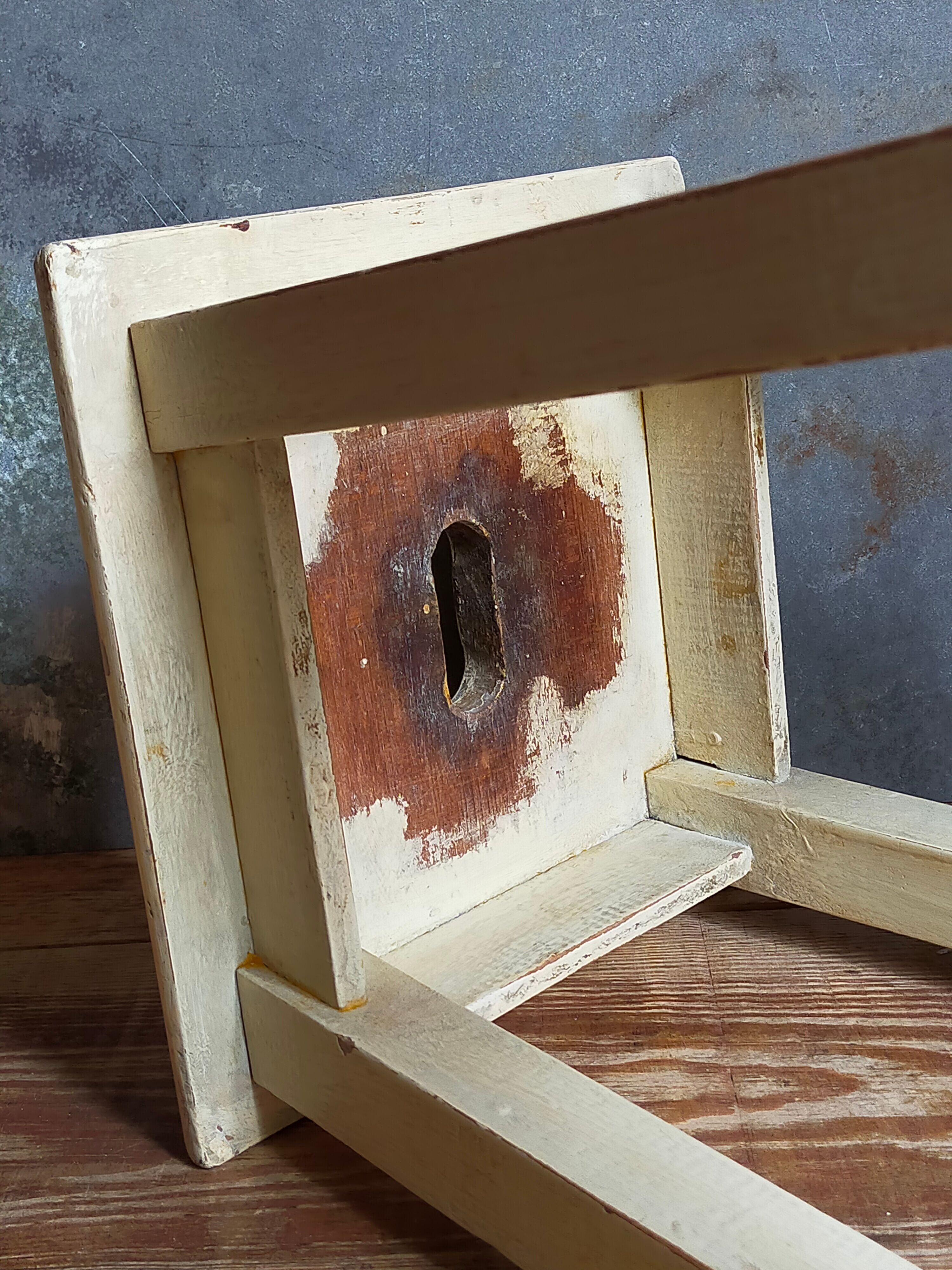 Wooden workshop stool with old patina