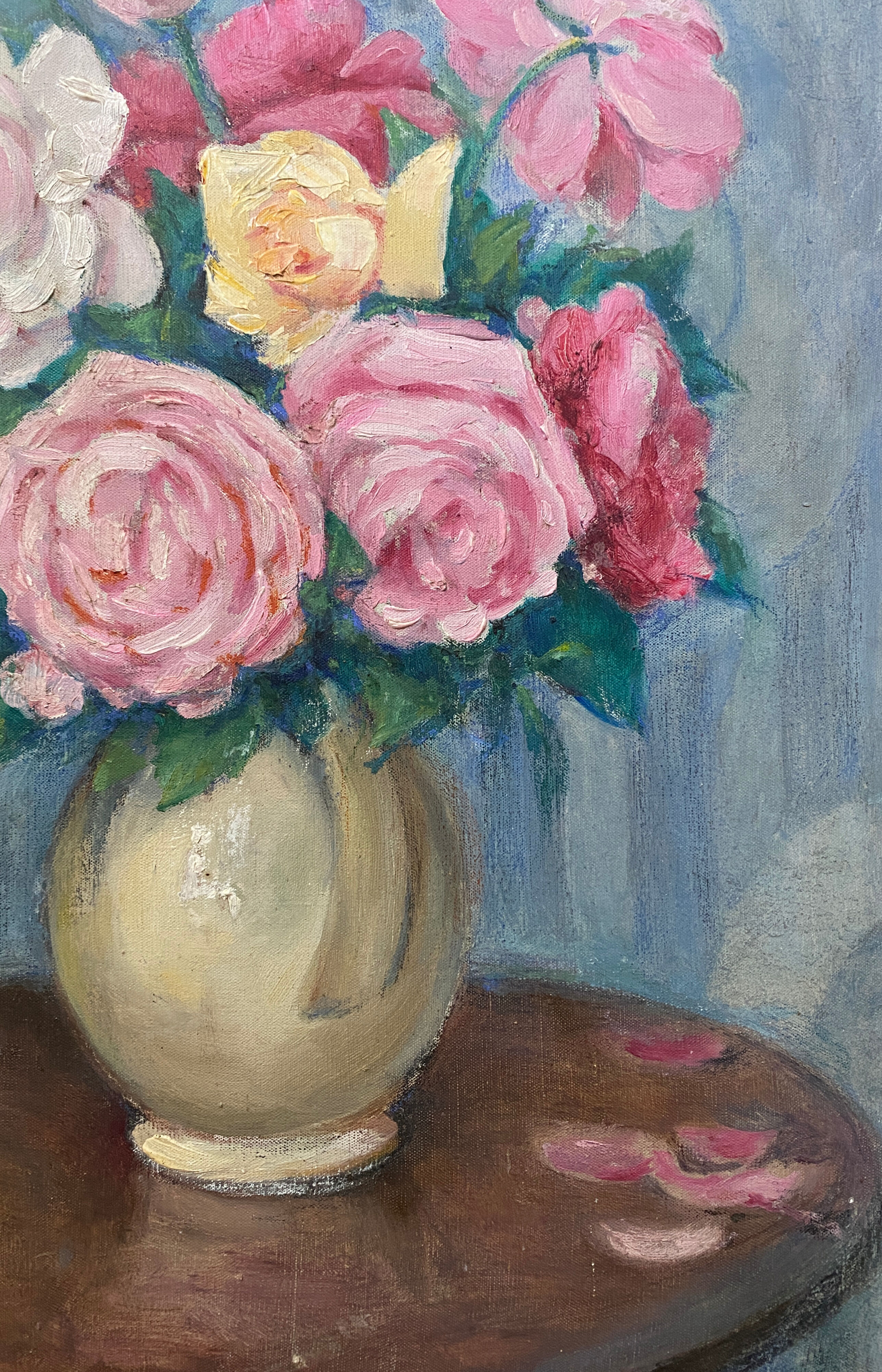 Painting "Bouquet of roses in vase" HST signed (to decipher)