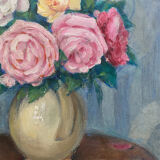 Painting "Bouquet of roses in vase" HST signed (to decipher)