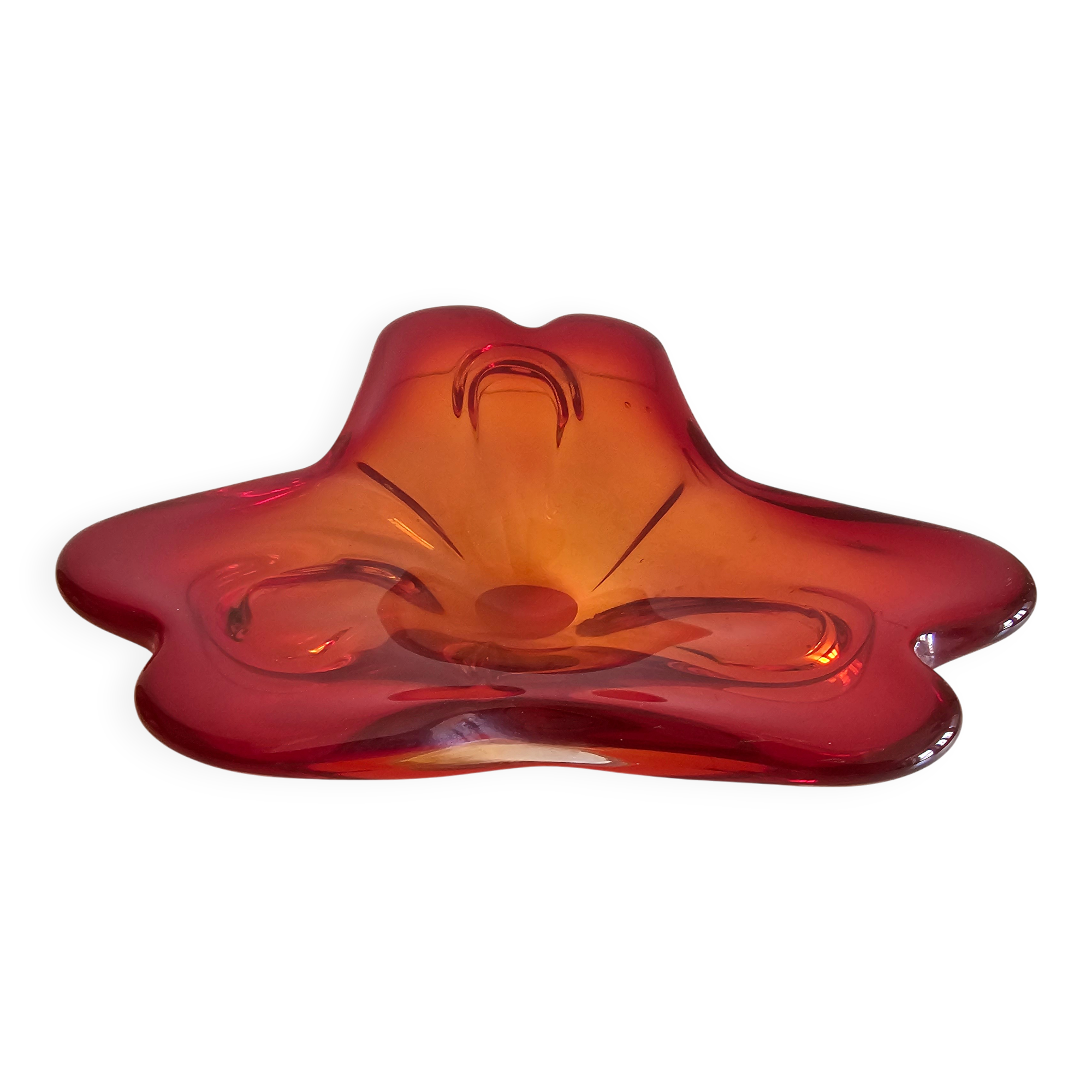Transparent orange glass bowl in the Murano Sommerso style, 24cm.