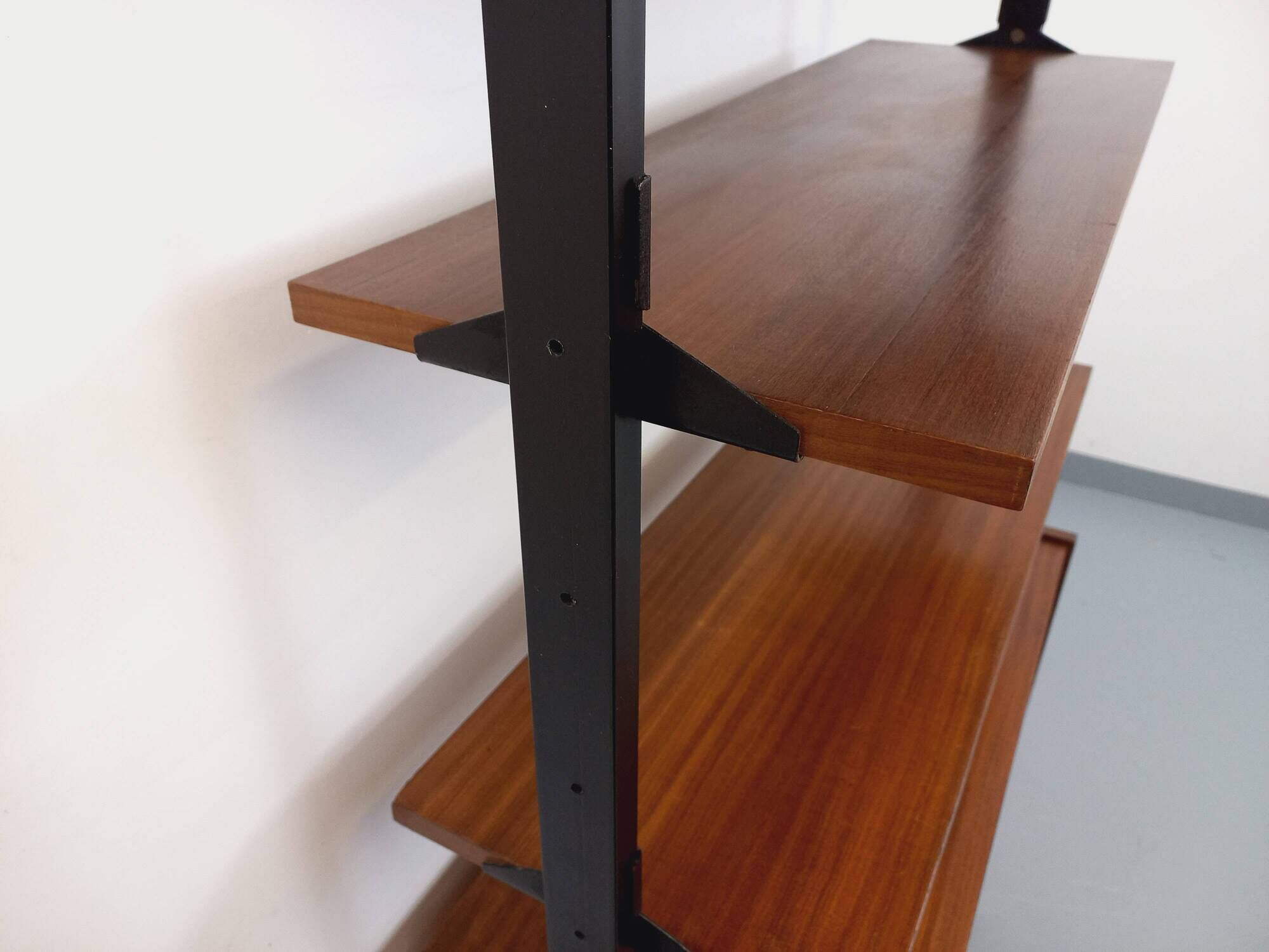 Vintage teak and metal shelf bookcase from the 60s