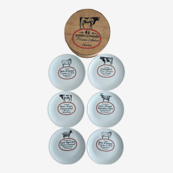 Coffret de 6 assiettes bistrot en porcelaine d'Auteuil signées Jacques Lobjoy