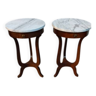 Pair of Empire style side tables, wood and marble.