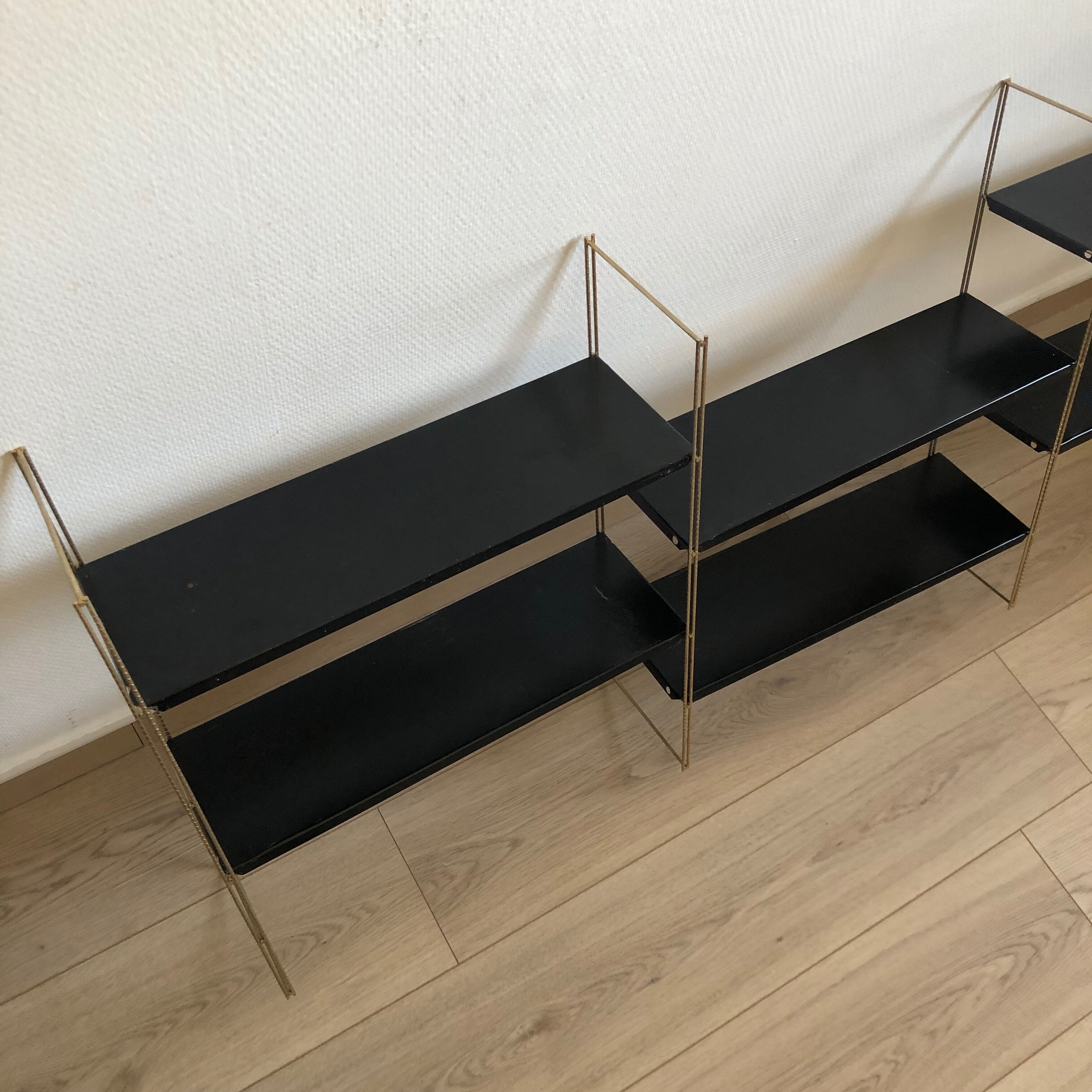 Vintage gold black string shelf 1960 144x60cm