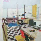 Table and chairs 50s Paolozzi Godfrid Guermonprez