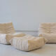 Togo set of 2 armchairs and poufne in beige corduroy