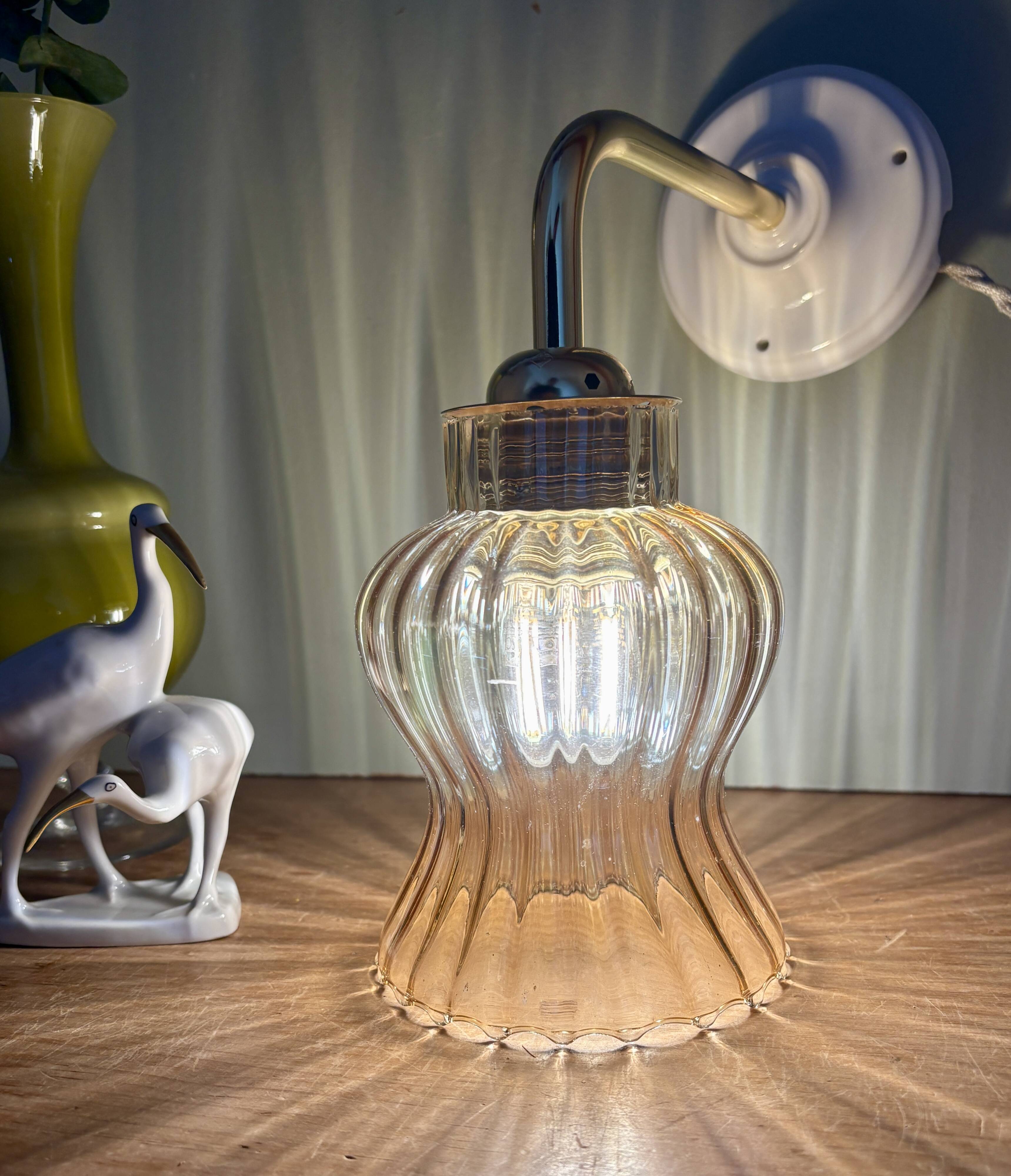 Vintage tulip angled wall light in amber glass