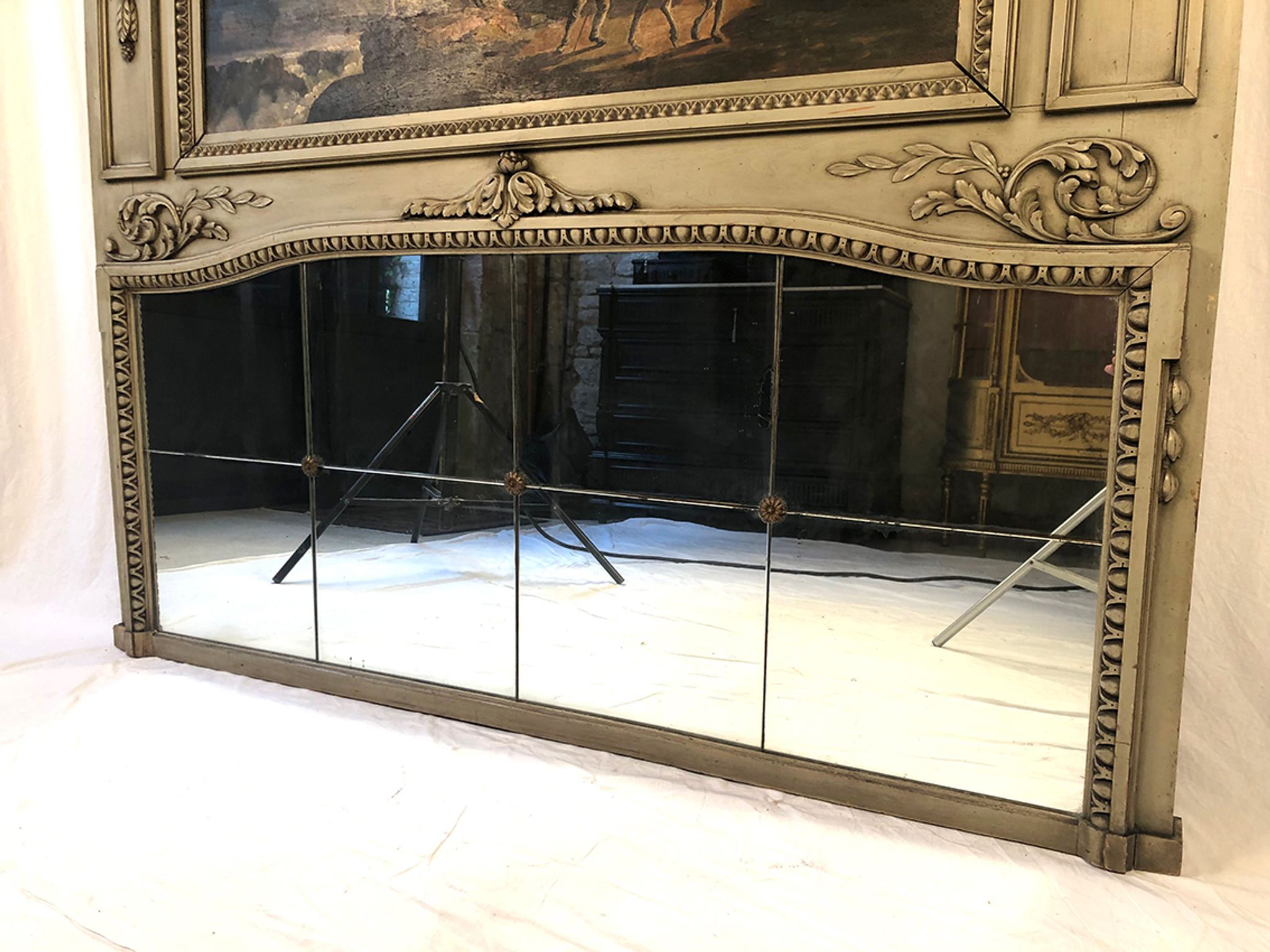 Louis XVI style trumeau in 19th century lacquered wood 196x172cm