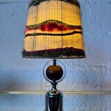 Lampe chrome bois laine années 70