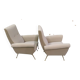 Pair of low armchairs in brass and textile. Italy 1950s