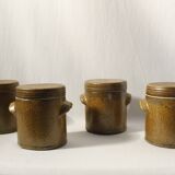 Lot de 4 anciens pots à moutarde en grès marron