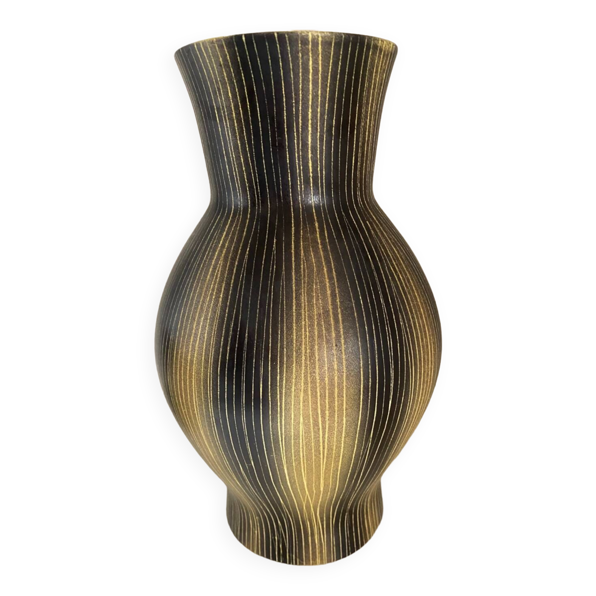 Saint Clément ceramic vase from the 50s, black and yellow
