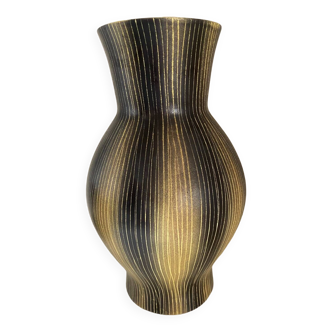 Vase Saint Clément céramique années 50 noir et jaune