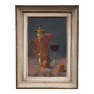 tableau vintage,tableau nature morte, peinture signée , décoration murale,home decor, oil painting