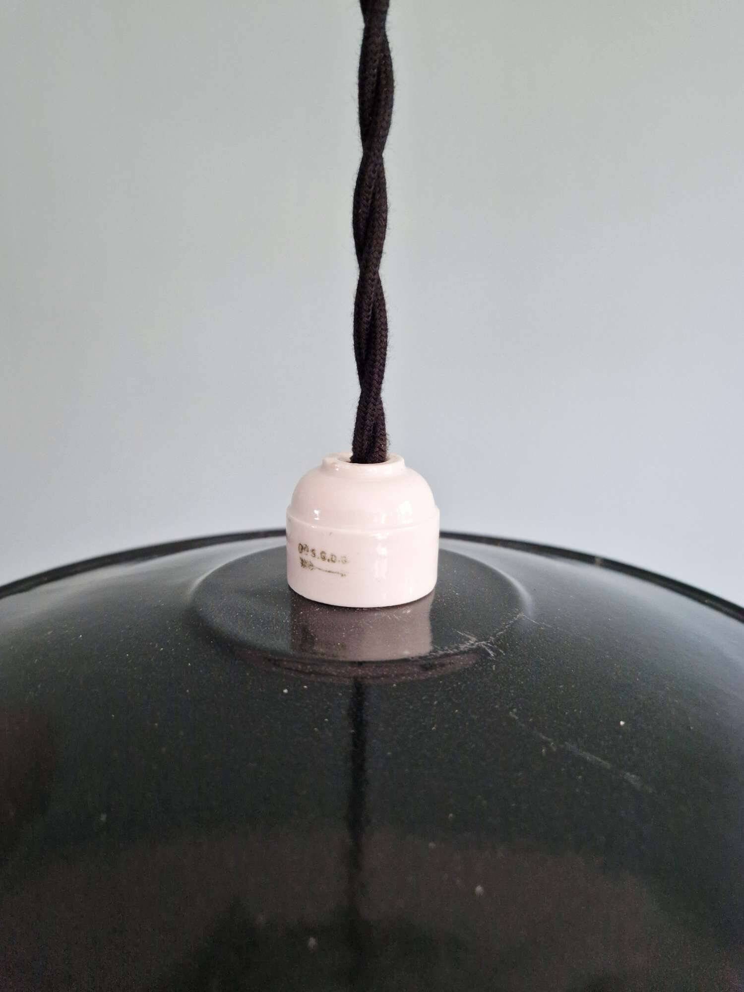 Set of 4 industrial pendant lights in black and white enamelled sheet metal