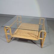 Bauhaus coffe table. Iron frame / pencil reed / split reed / rattan 75 x 75 x 40 cm