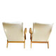 Vintage Scandinavian armchair wood and fabric buckle