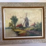 Landscape painting cows oil on canvas signed