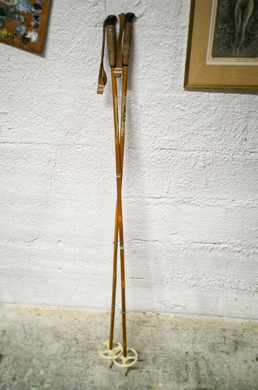 Wooden ski poles