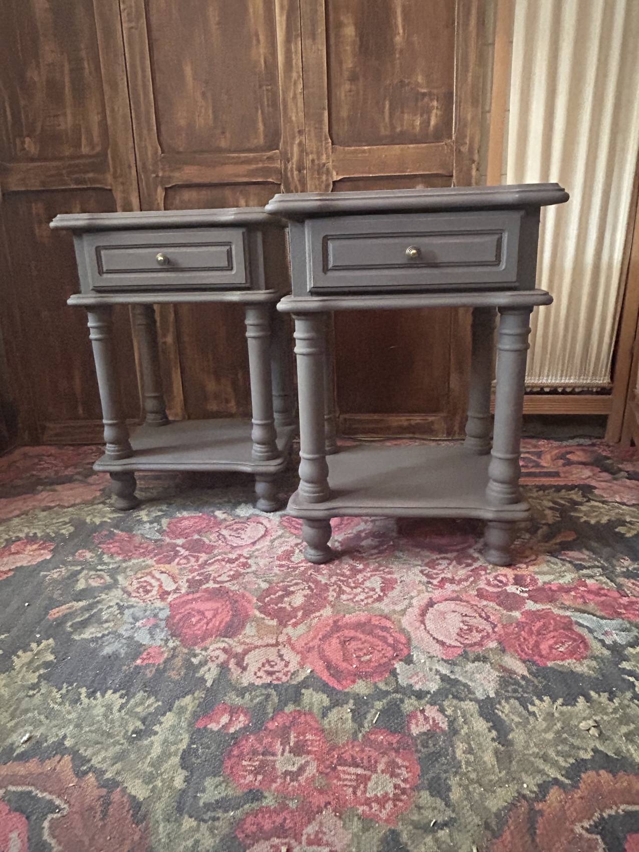 Pair of vintage bedside tables in fir, reimagined – waxed finish – both elegant.