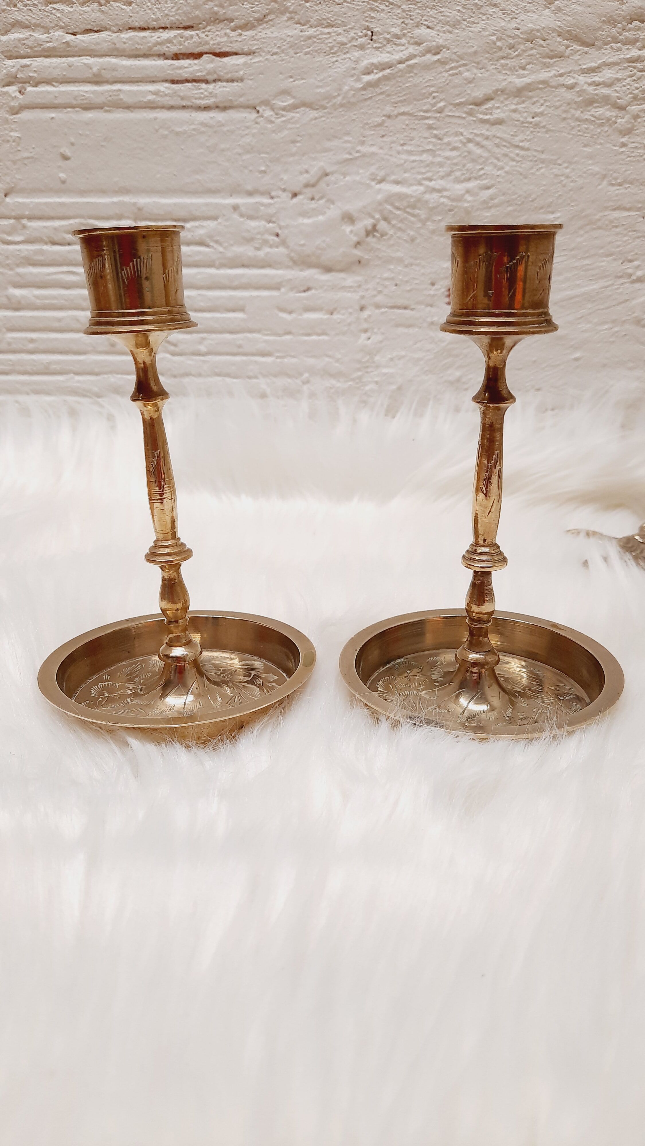 Pair chiseled brass candlesticks