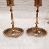 Pair chiseled brass candlesticks