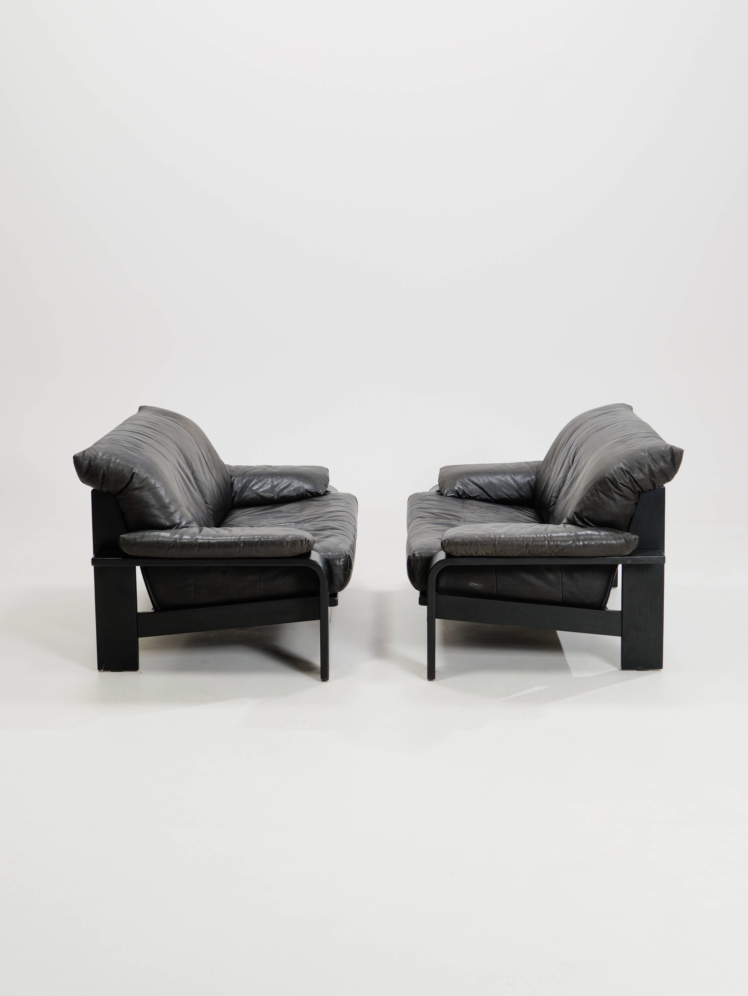 Postmodern German brutalist lounge sofa by Rolf Benz for Musterring, 1990s, set of 2