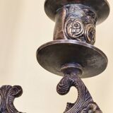 Antique candelabra with 3 arms in patinated bronze