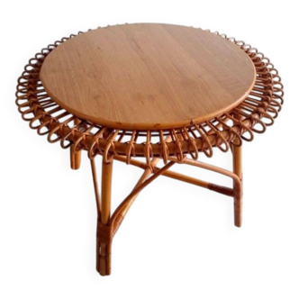 Table basse soleil en rotin vintage