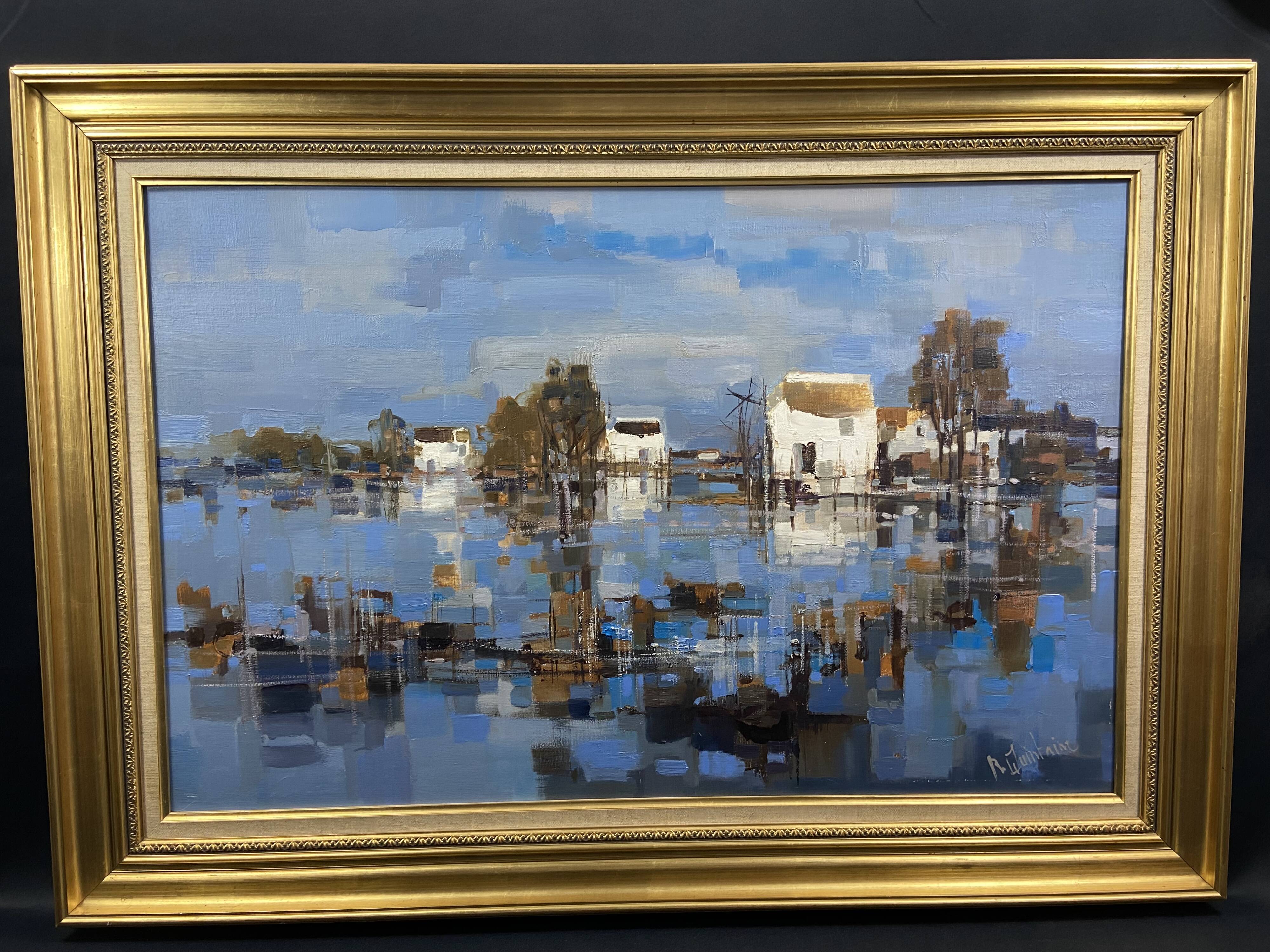 Large oil painting on canvas Camargue landscape Roger QUINTAINE 1921-2005