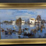 Large oil painting on canvas Camargue landscape Roger QUINTAINE 1921-2005