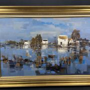 Large oil painting on canvas Camargue landscape Roger QUINTAINE 1921-2005