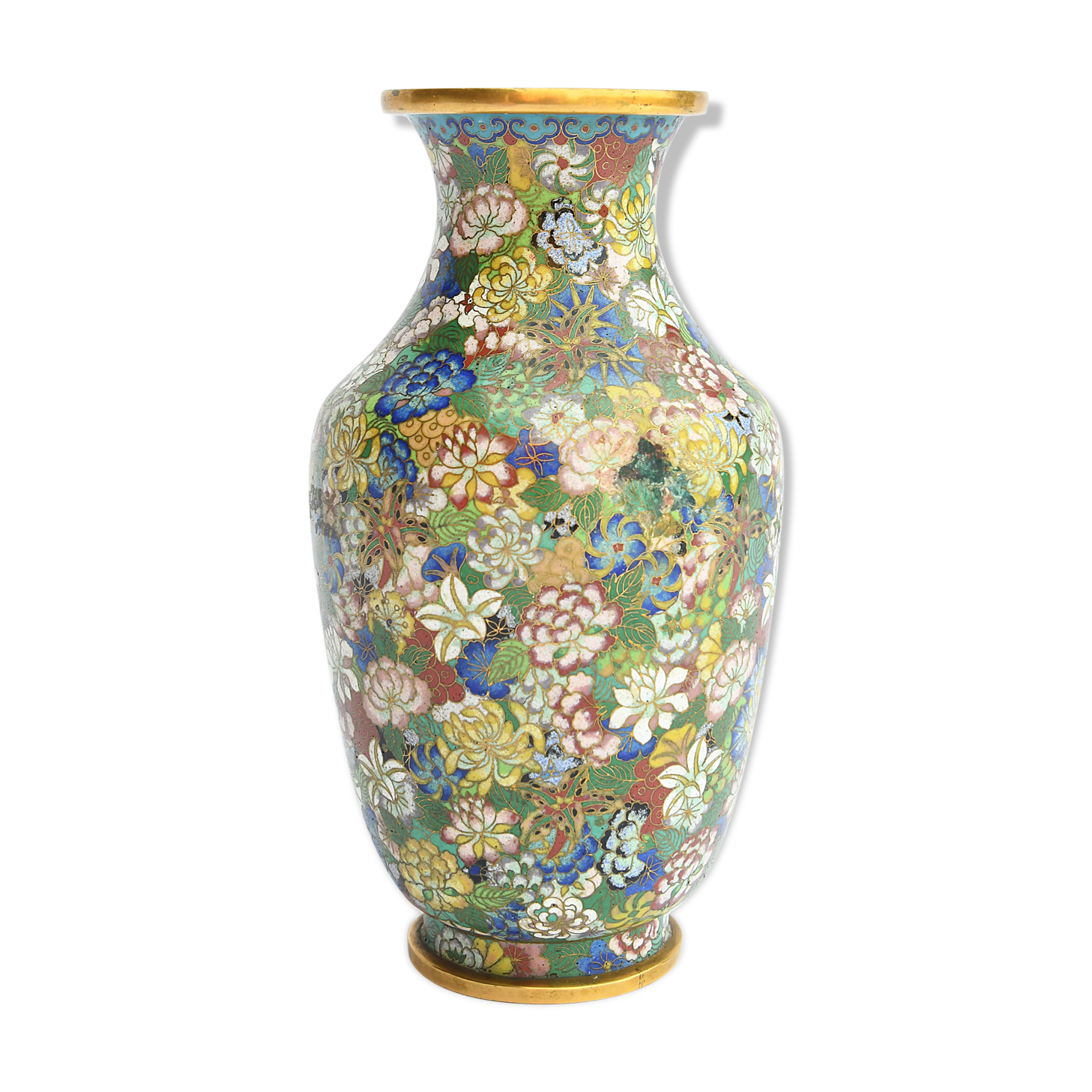 Vase en émaux cloisonnés polychrome à décor de fleurs