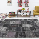 7x10 distressed black & gray vintage rug, 299x203cm