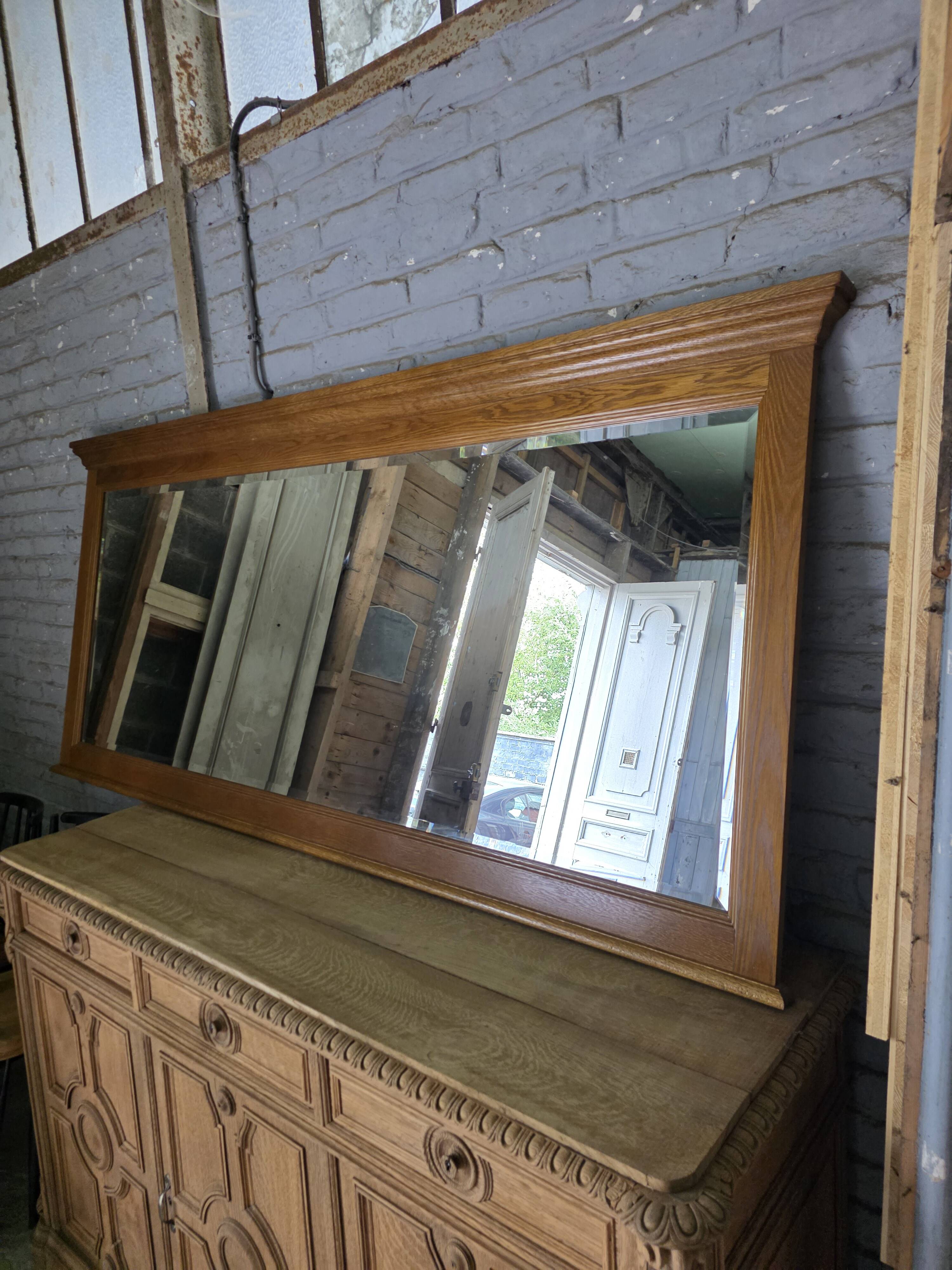 Miroir XXL biseauté en chêne, 210cm de L