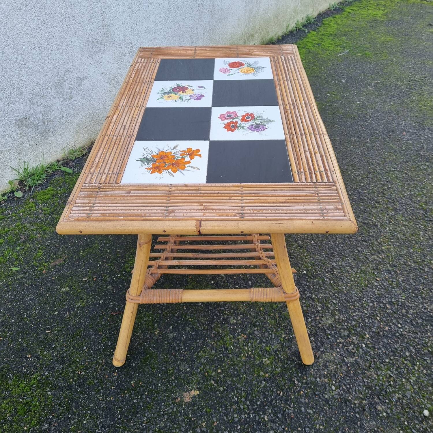 Audoux coffee table, rattan & earthenware
