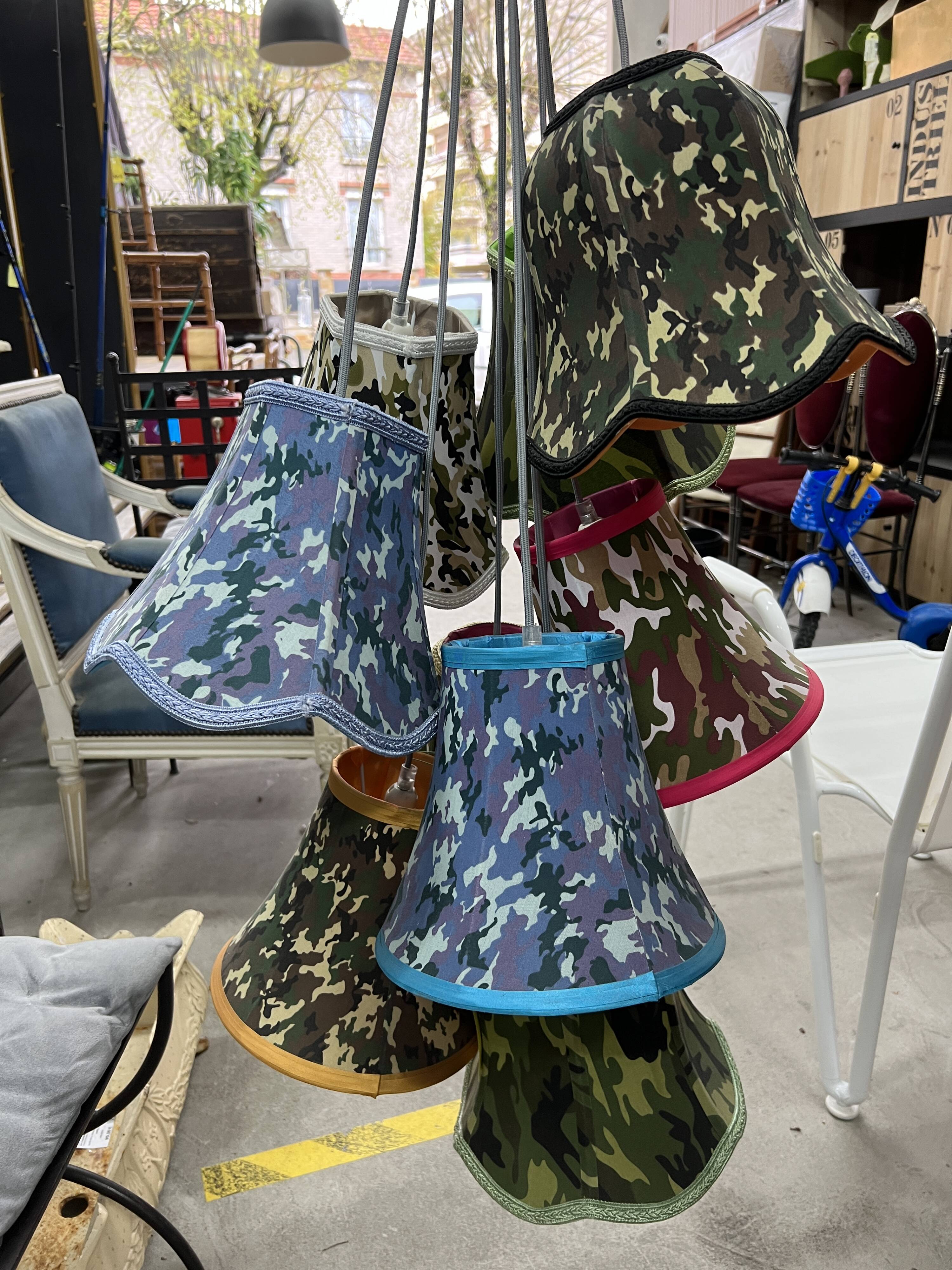 Abats-jour en suspension en tissu multicolore