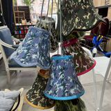 Lampshades in suspension in multicolored fabric