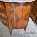 Curved chest of drawers in rosewood and marble marquetry