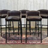 Série de 5 tabourets style industriel en métal et cuir, travail moderne