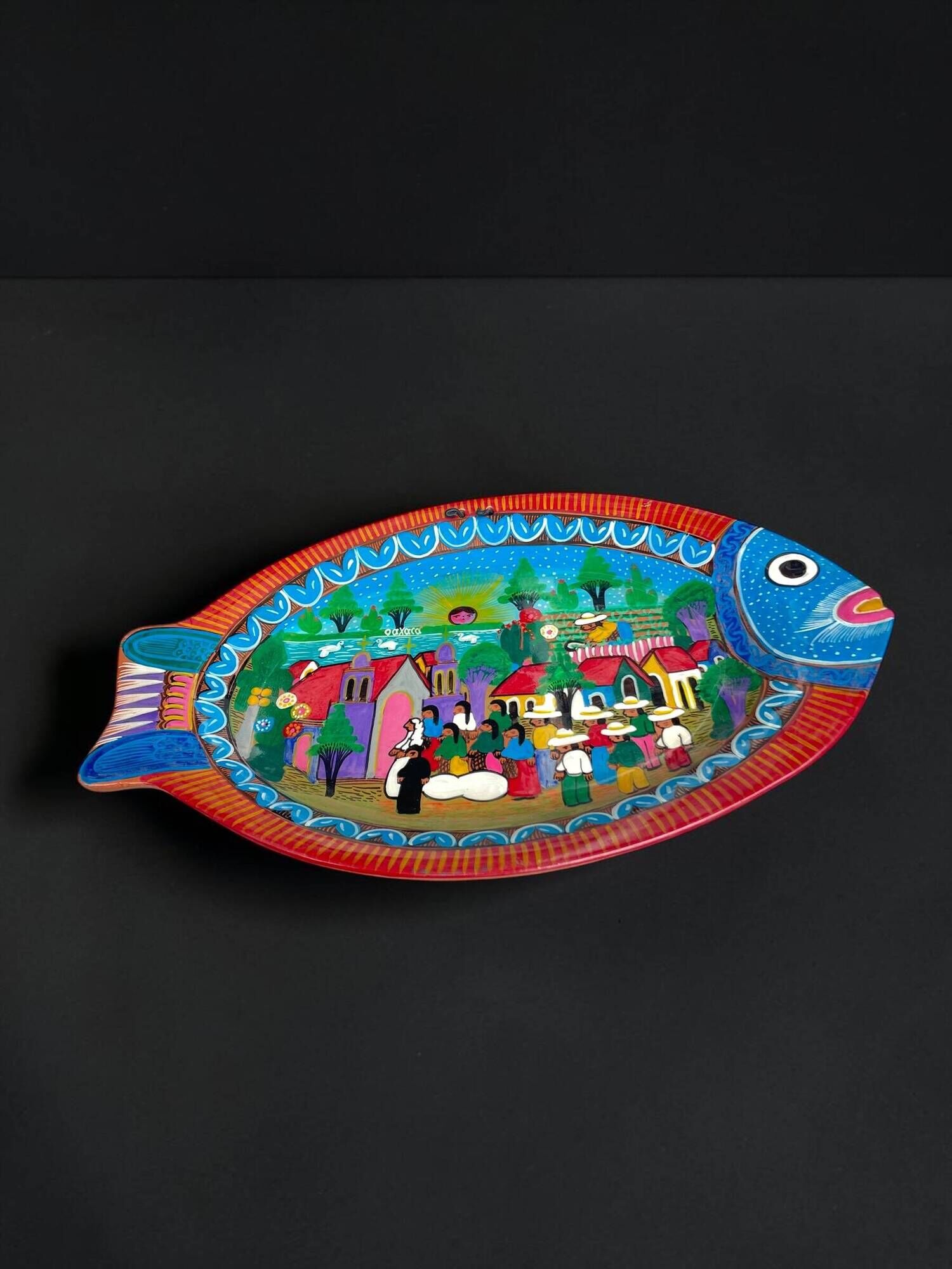 Painted terracotta wall fish, Oaxaca, Mexico, 1970s-80s.