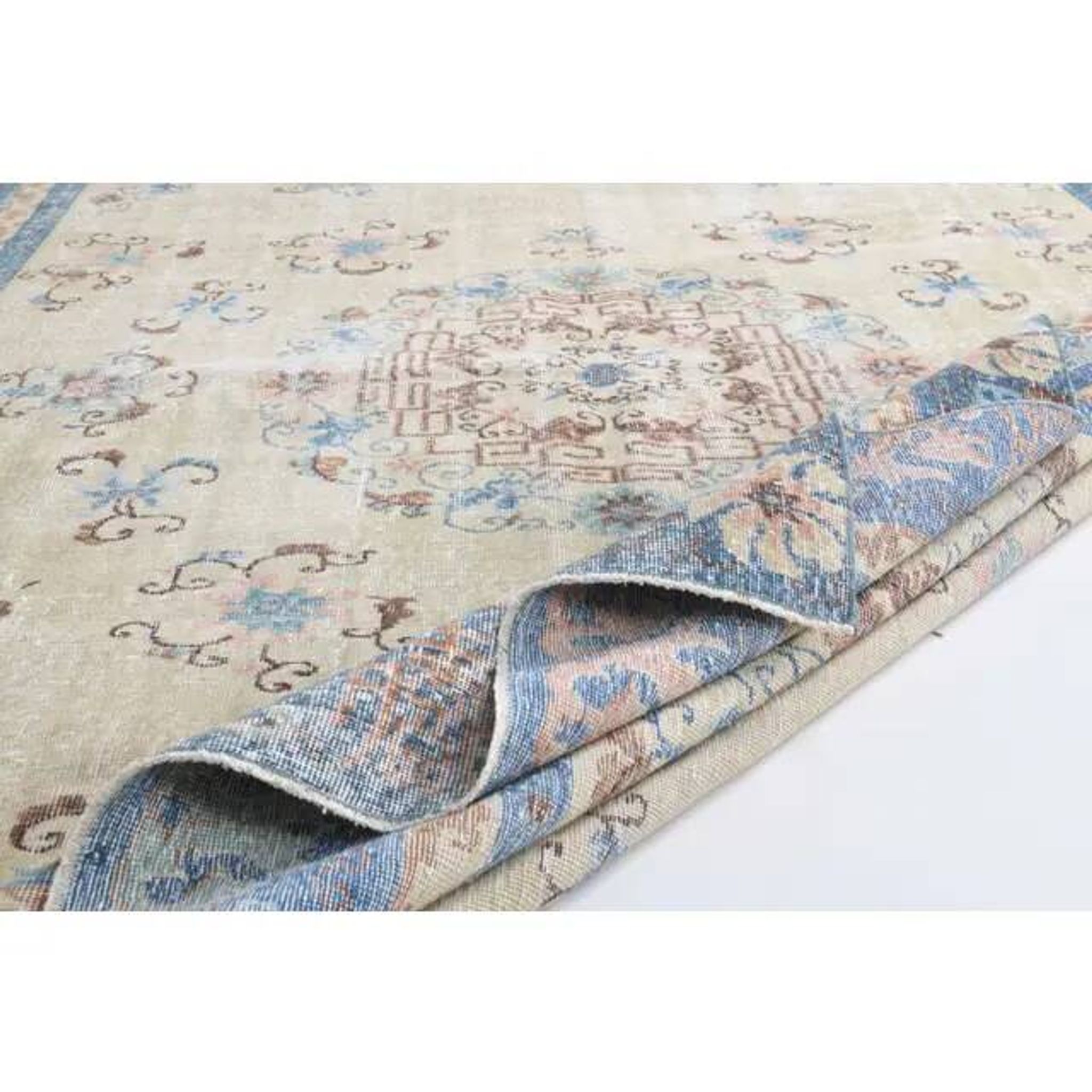 Vintage Turkish Hand-Knotted Wool Cotton Beige Area Rug 230x340