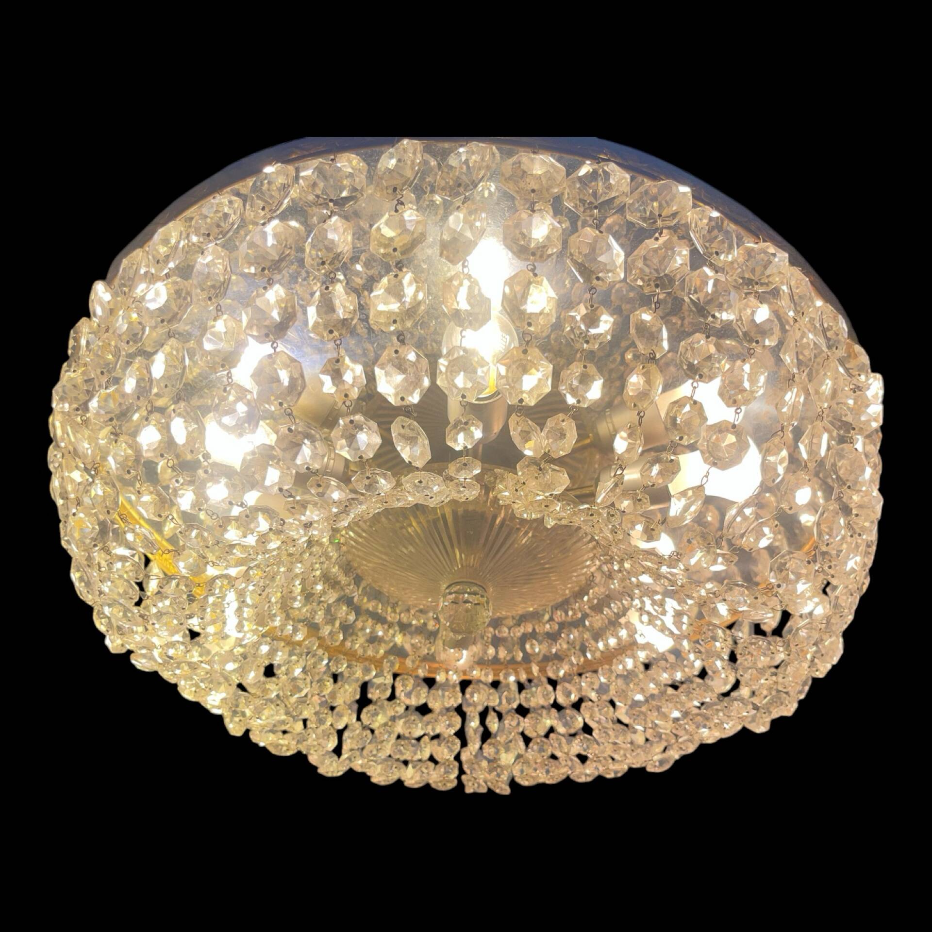Chandelier en cristal et laiton italien des années 1960 – 6 lumières