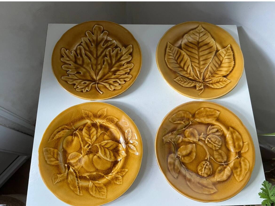 10 assiettes marron en barbotine fruits Choisy le Roi