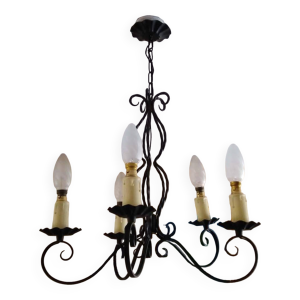 Ancien lustre en fer forgé 5 branches