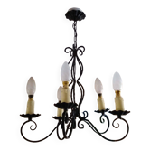 Antique wrought iron chandelier with 5 branches.