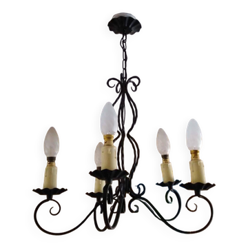 Ancien lustre en fer forgé 5 branches